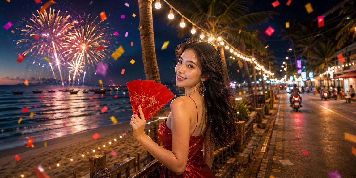 Người dùng tại biển Mũi Né nhận thưởng qua ứng dụng trong dịp lễ hội